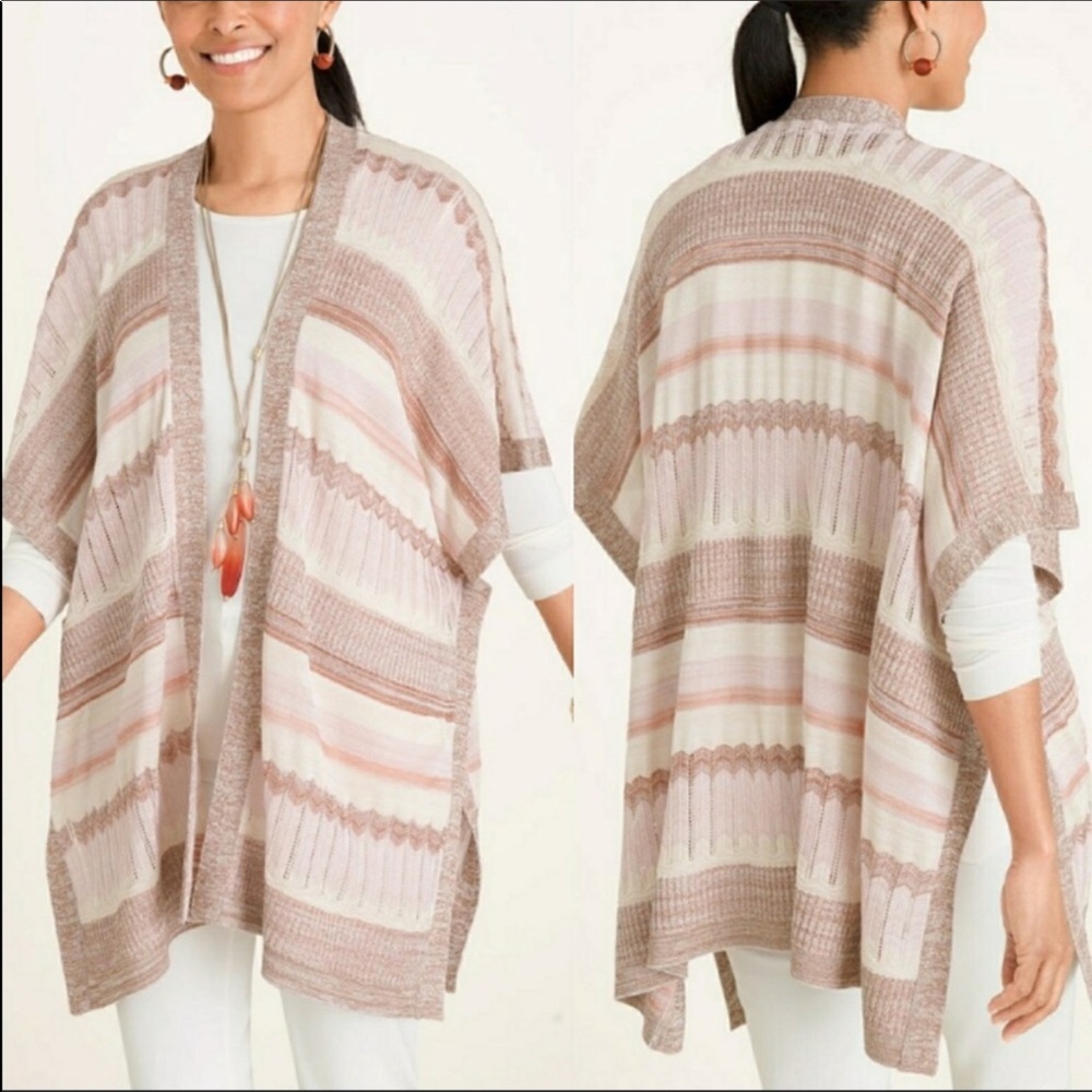 CHICO’S sz Large/ X Large Shrug Stripe Rauna Sweater Textured Earthy Pink Tan